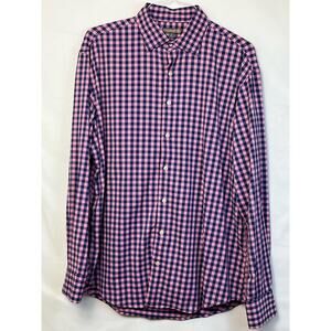 Peter Millar Men's Size Large Blue/Pink Checked Summer Comfort Long Sleeve Shirt